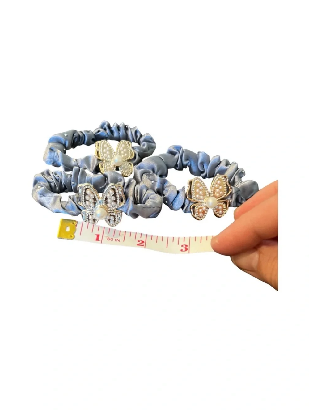 Butterfly Charm Blue Satin Scrunchie Hair Tie (Set of 3) FINAL PRICE DROP